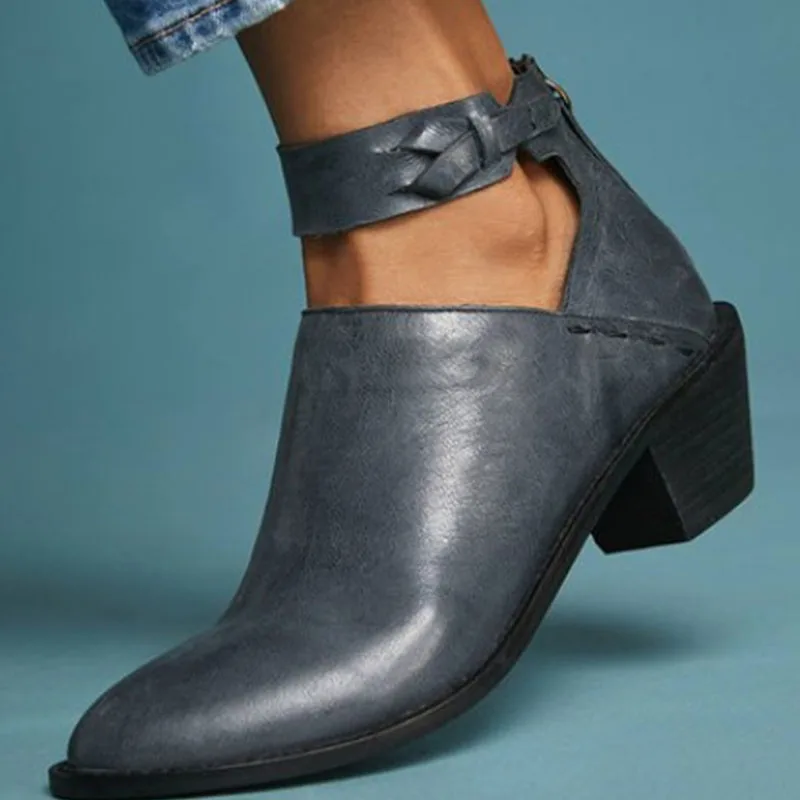 VTOTA/женские ботинки на квадратном каблуке с острым носком, модные полусапожки на среднем каблуке, женские недорогие ботильоны на высоком