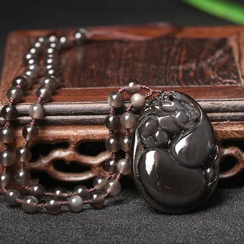 

Light litzi natural ice color Obsidian a free double gourd Pendant Necklace and accessories Made in China