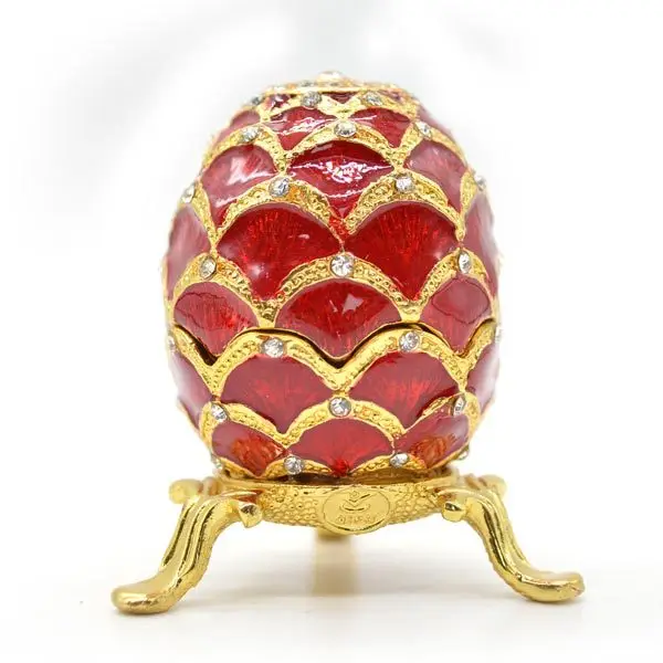 

QIFU wholesales Red Faberge Egg Crystals Jewellery Jewelry easter Trinket Ring Gift Box free shipping