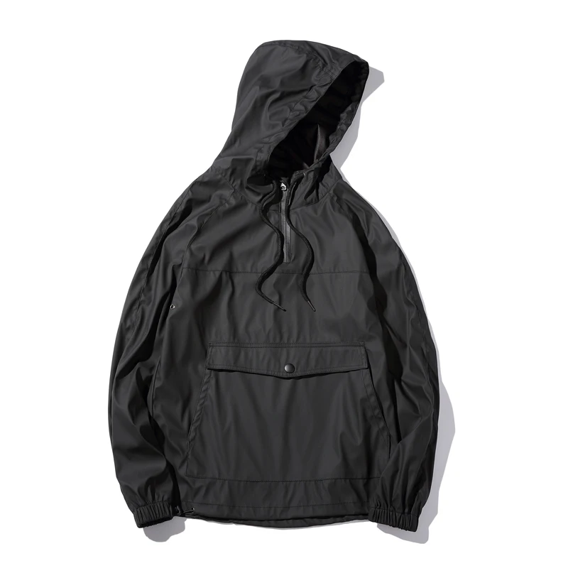 Mens Sweatshirts Hoodies 2019 New Arrival Japan Style Solid Hooded Front Pocket Tracksuit PU Leather Pullovers Hoodies Men 5XL-M