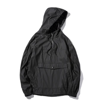 

Mens Sweatshirts Hoodies 2019 New Arrival Japan Style Solid Hooded Front Pocket Tracksuit PU Leather Pullovers Hoodies Men 5XL-M