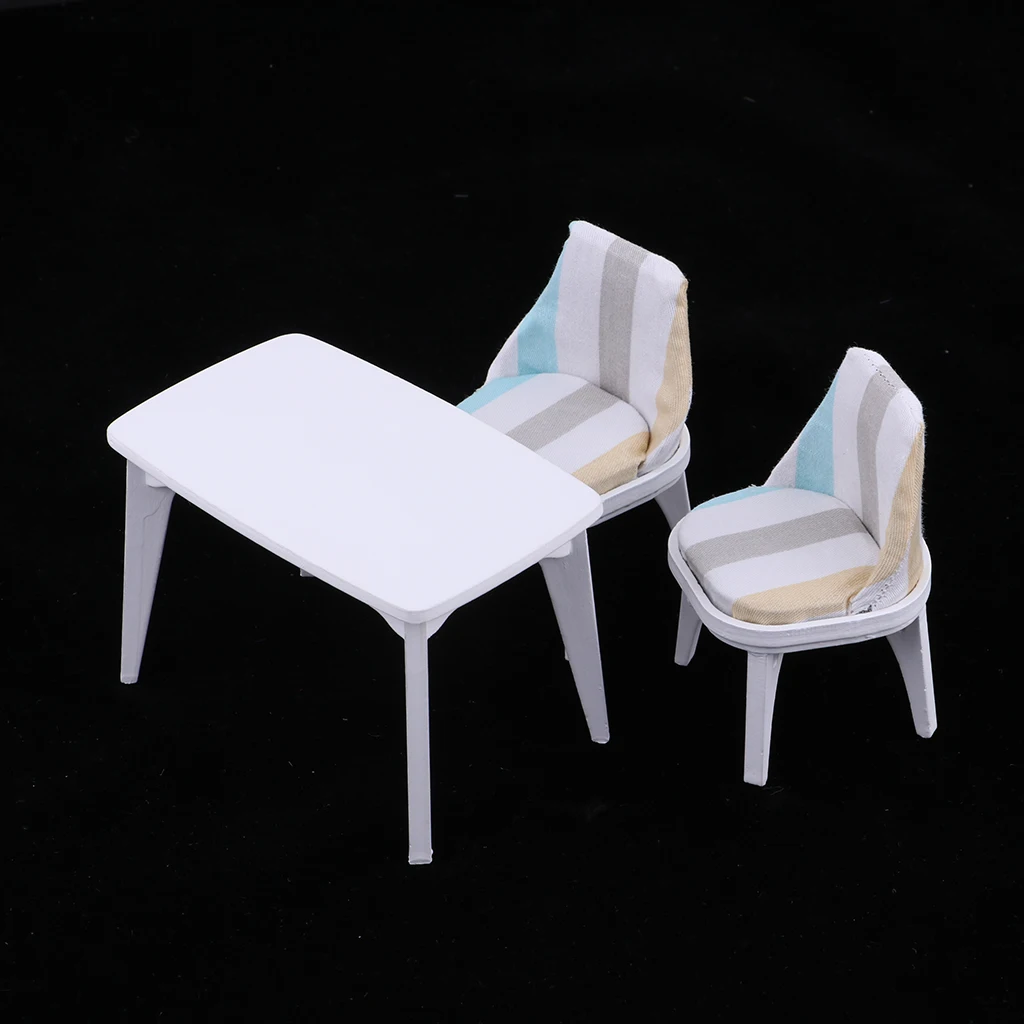 

1/12 Dollhouse Miniature Oblong Dining Table and Striped Chairs Set Kitchen Furniture Decoration