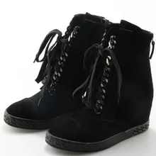 Botas mujer женские ботильоны увеличивающие рост на танкетке зимние меховые сапоги на платформе Zapatillas замша Повседневное обуви