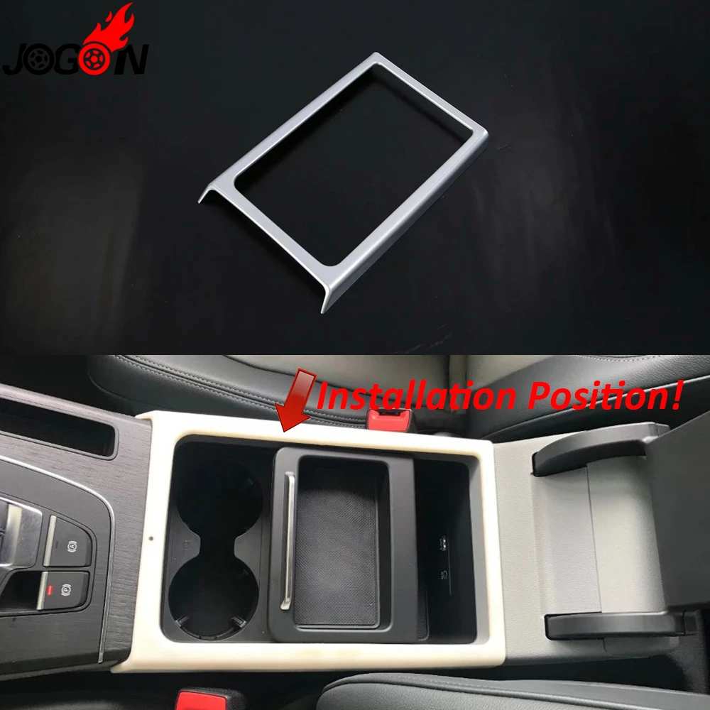 

For Audi Q5 FY 2018 2019 Car Styling Interior Armrest Box Front Water Cup Frame Cover Trim Matte ABS Chrome