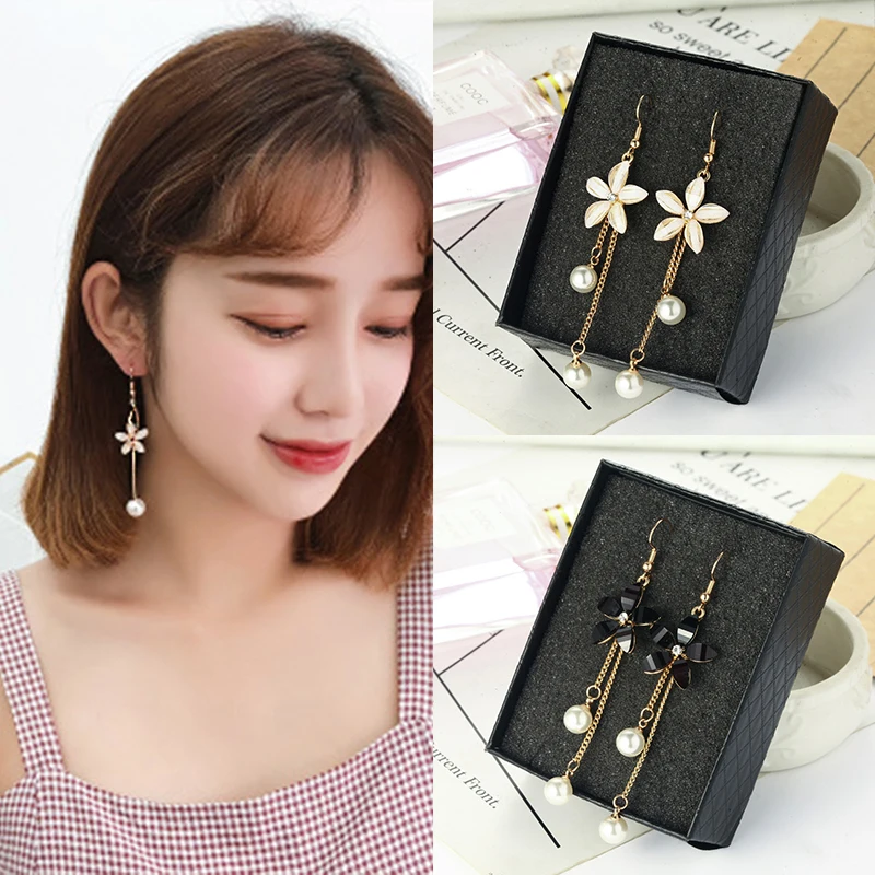 

Sale Temperament Personality Long Pearl Drop Earrings Flowers Simple Dangle Earrings Female