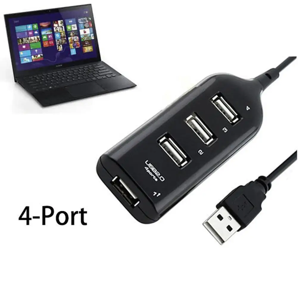

Black USB 2.0 Hi-Speed 4-Port Splitter Hub Adapter for PC Computer Multi-purpose
