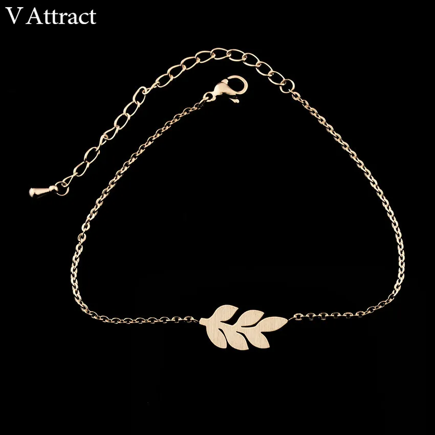 V Attract Minimalistic Plant Jewelry Stainless Steel Chian Simple Leaf Bracelet For Women Rose Gold Pulsera Climbers