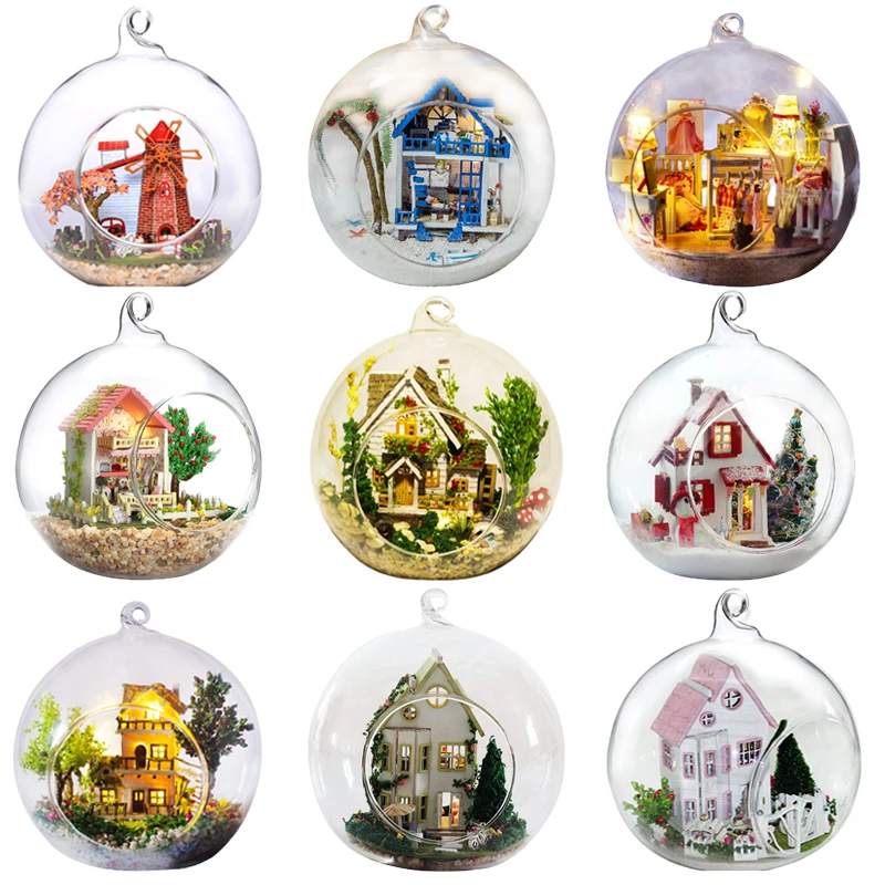 1359 40 De Réductionbricolage Maison De Poupée Boule De Verre Miniature Maison De Poupée Avec Des Meubles Mini Casa Modèle Bâtiment Noël Cadeau