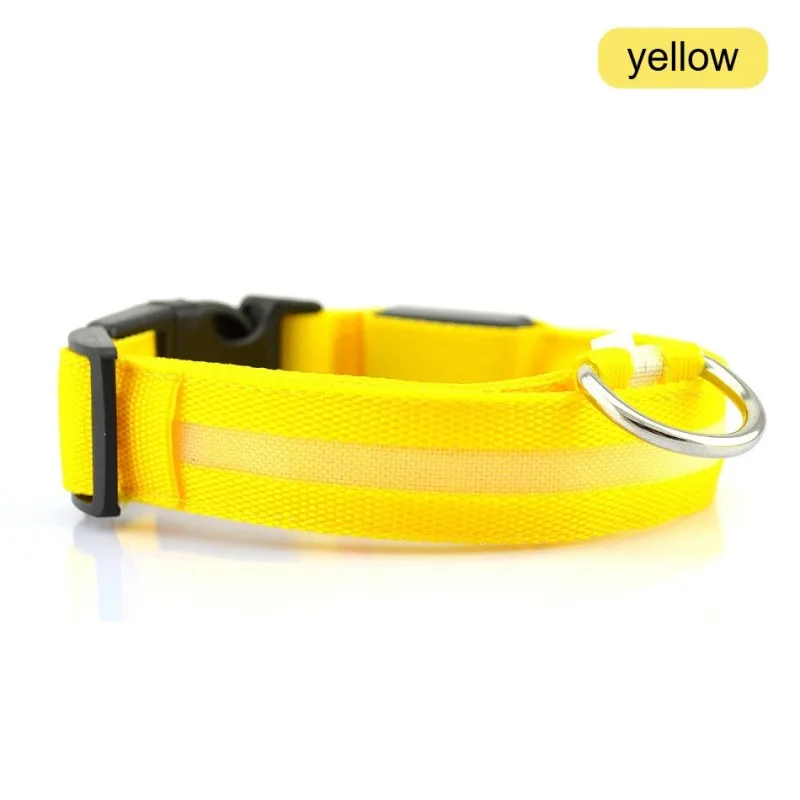 yellow Нейлоновый светящийся светодиодный ошейник для собак, щенков, для ночной безопасности, регулируемые ошейники для предотвращения потери, аксессуары для собак - Цвет: yellow