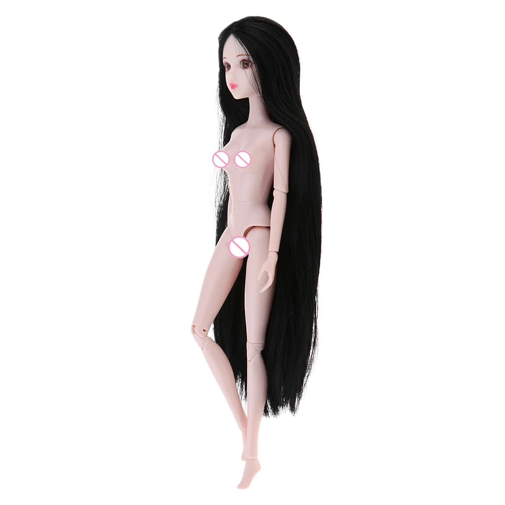 Girl 14 Jointed Movable Doll Body Parts Ball Jointed Dolls Body 1/6 BJD Doll Toys (Black Hair) Girl Doll for Children
