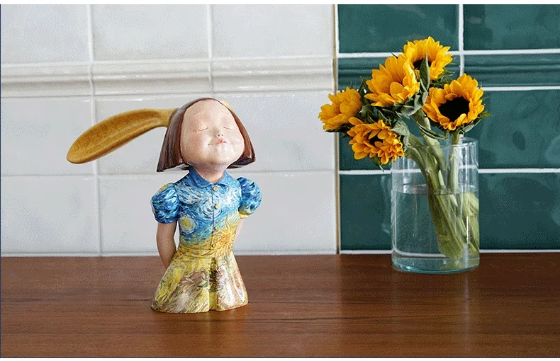 Винсент Ван Гог искусство Дизайн рисунок Nordic Статуя Фигурка Miniture животного домашний декор, скульптура кролика для девочек Chirsmas подарок ручной работы