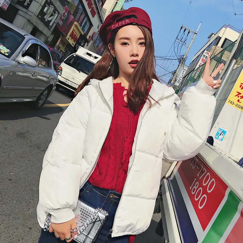 

Women's Short Winter Basic Coat Cotton Padded Female Hooded Jackets Coats Big Size loose Outwear Warm Jacket For Ladies