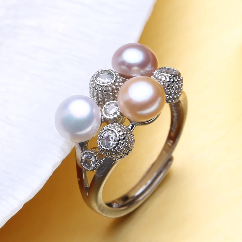 

MINTHA Trendy Bohemian 925 Sterling Silver Ring Fashion Exquisite Three Natural Freshwater Pearl Rings For Women