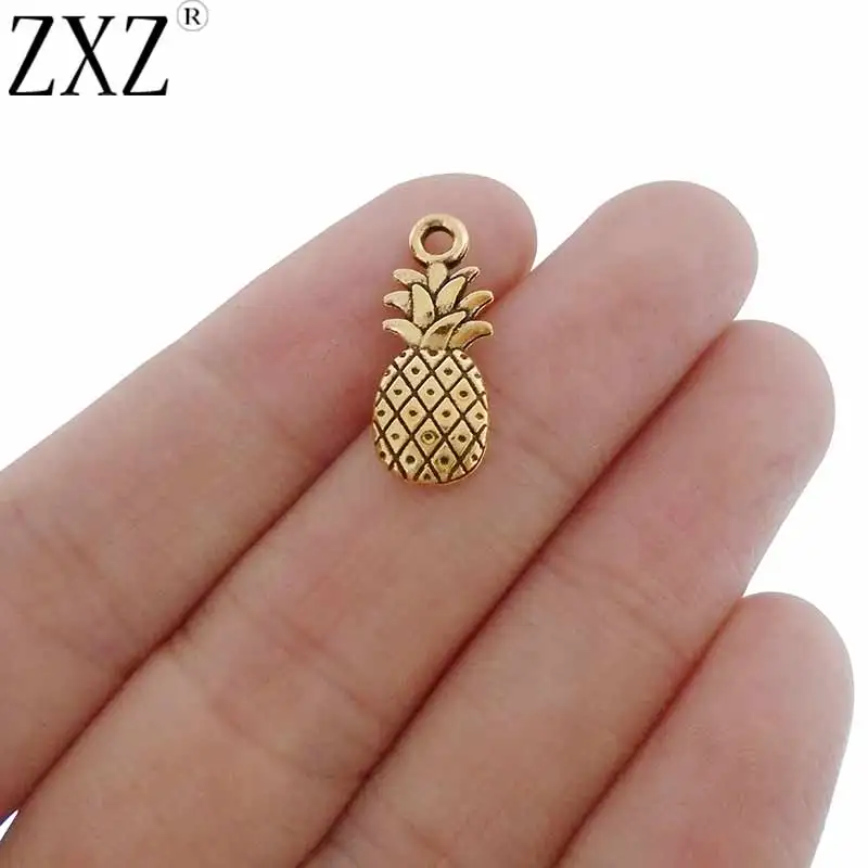 

ZXZ 20pcs Antique Gold Tone Pineapple Fruit Charms Pendants 2 Sided for Necklace Bracelet DIY Jewelry Making Findings 20x8mm