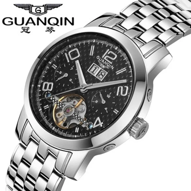 GUANQIN Tourbillon Watches Men Luminous 30 m Waterproof Watch Luxury Brand Mens Mechanical Analog Watches Month Week Display