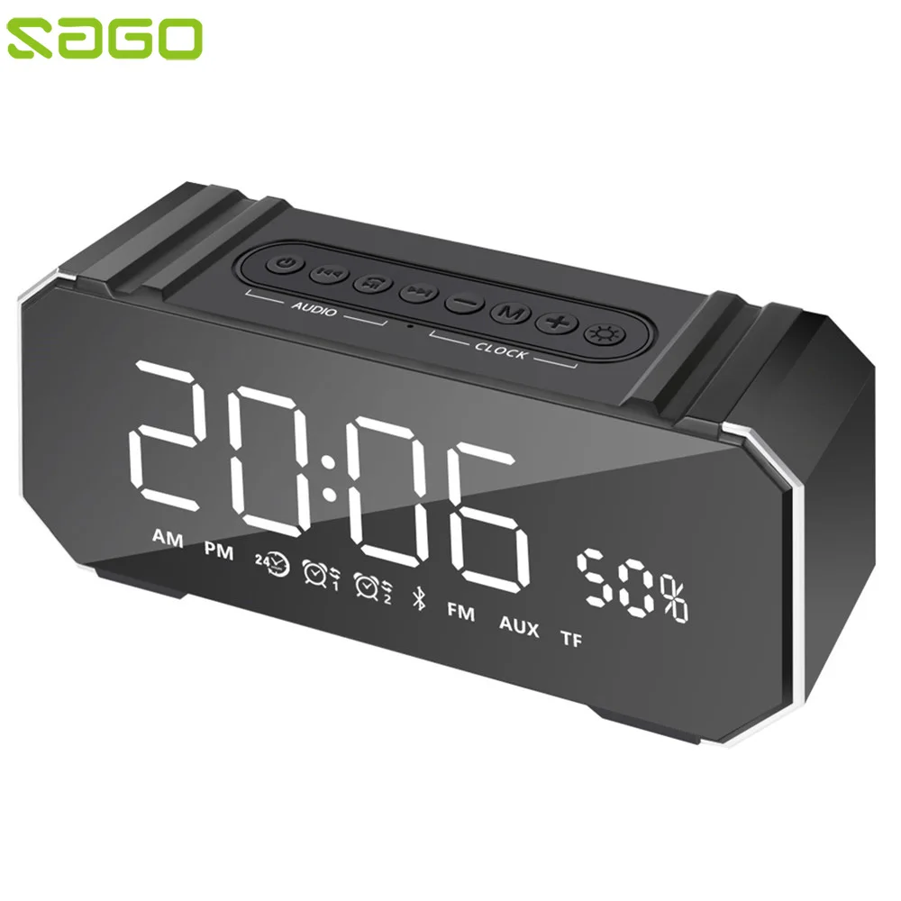 

Sago Bluetooth Speaker LED Display Wireless Stereo Sound Bar Support FM Radio/TF Card/AUX/Dual Alarm Clock Setting Home Using