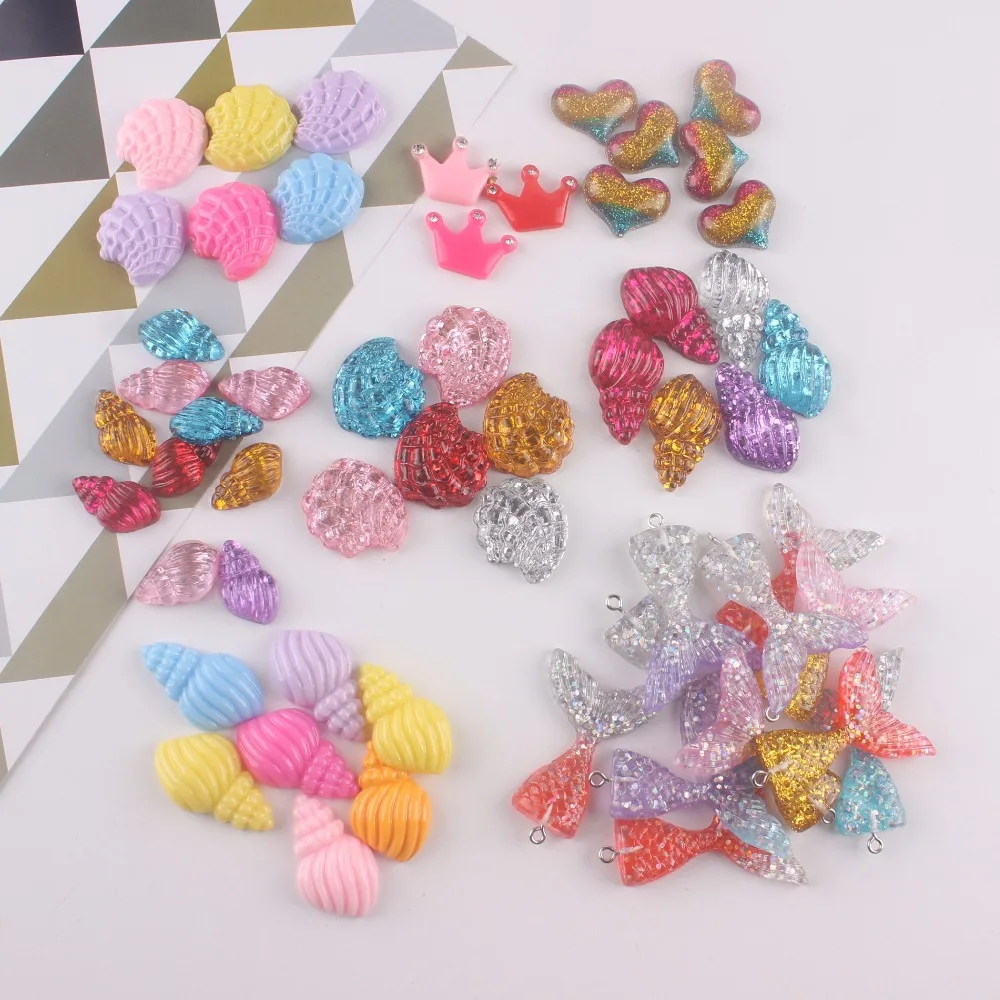 

50pcs/lot flat back resin cabochons accessories resin shell mix colors