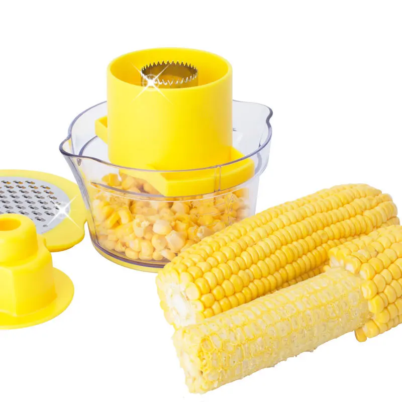 

4in1 Cob Corn Stripper With Built-In Measuring Cup And Grater Kitchen Slicer Peeler Ginger Sharpener Corn Planer Grain Separator