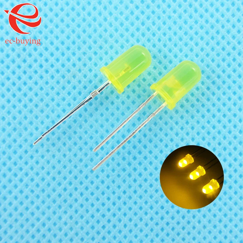 

3mm LED Yellow Diffused Round Light-Emitting Diode Lamp Bead DIP Plug-in Through Hole Practice DIY Kit Ultra Bright 100 pcs /lot
