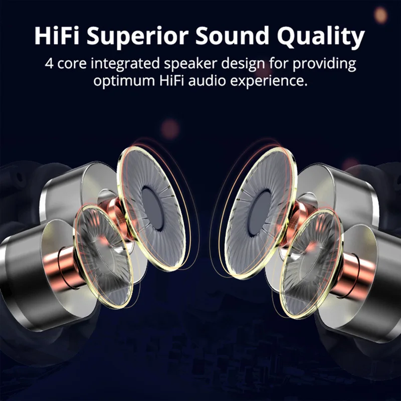 Smart Bluetooth Headphones Sports Music Noise cancelling IPX7 Waterproof Bass Stereo Outdoor HD Call headsets four core speaker
