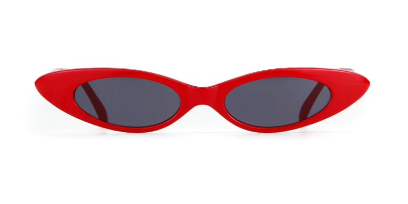WHO CUTIE узкие солнцезащитные очки "кошачий глаз", Женские винтажные маленькие красные и розовые Ретро крошечные Овальные Солнцезащитные очки, 592B - Цвет линз: C4  red gray