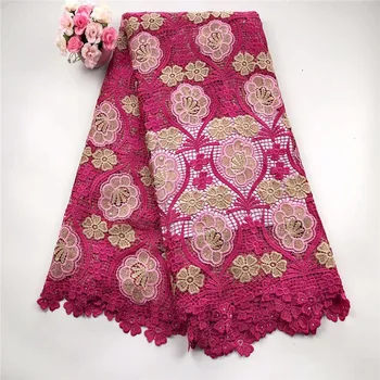 

Fushia Pink Latest African Lace Fabric 2019 High Quality Nigerian French Guipure Cord Lace Fabric With Stone Beads For Wedding