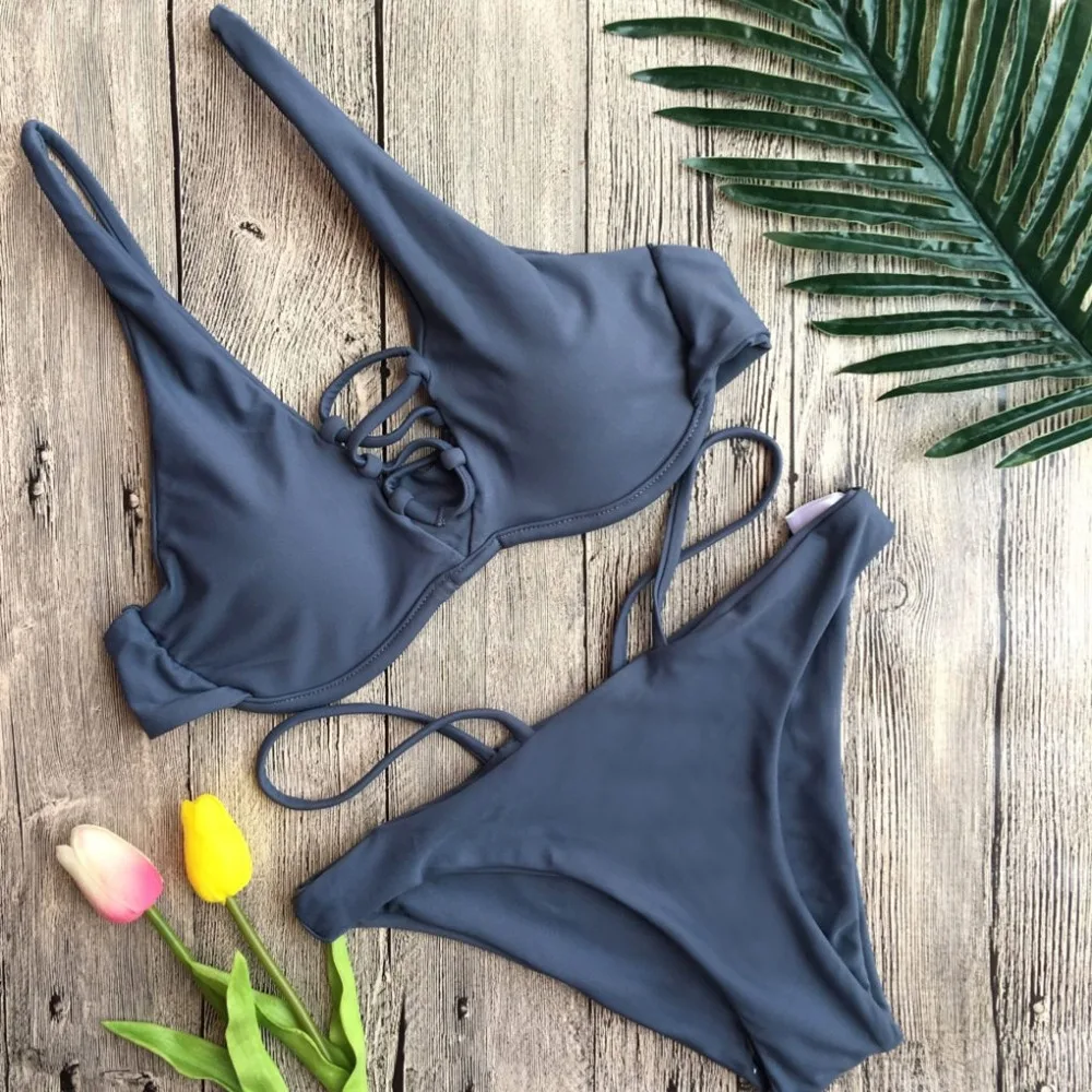 Бразильский Одна деталь бинты Strappy Купальники для малышек Push Up Для женщин