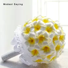 Желтый Искусственные цветы Плюмерия Букеты Свадебные кристалл ручка невесты Букет Свадебные аксессуары букет de mariage