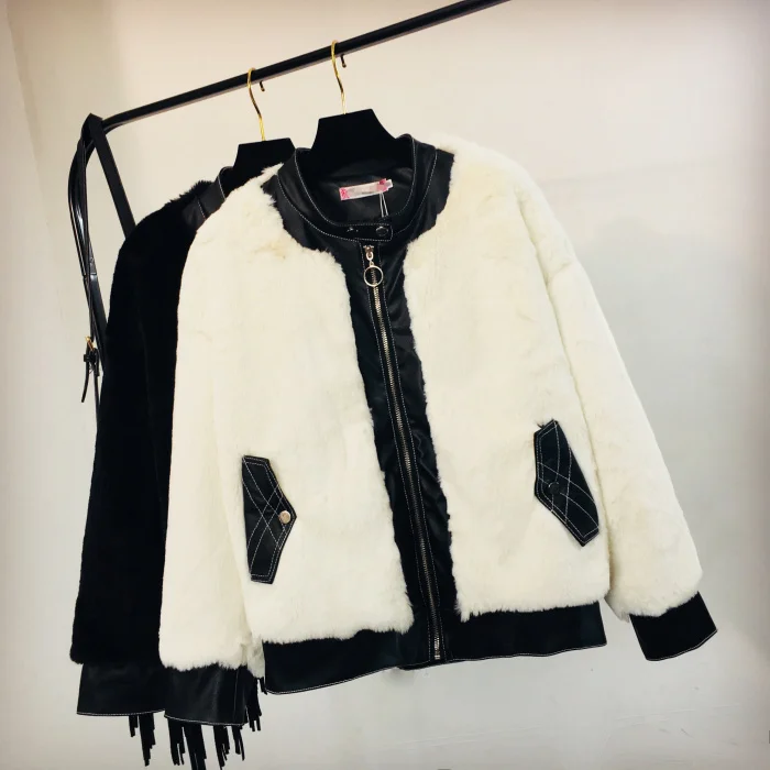 Couture Manteau Hiver Chaud gris Automne Mode Épaissie kaki 2018 De Fourrure Nouvelle Femelle Veste Cuir Blanc Femmes Outwear noir En Rqzw8tw