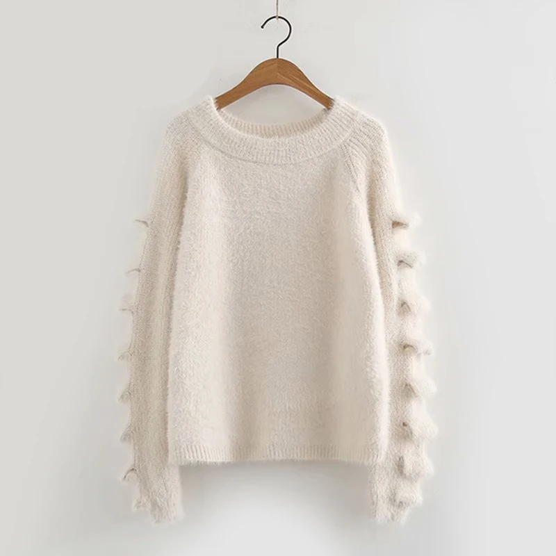 

H.SA casaco feminino Women Winter Sweater and Pullovers Ruffles Sleeve Fashion Korean Jumpers Warm Soft Mohair pull femme Tops