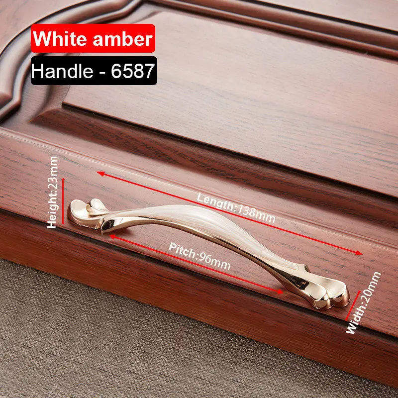 NAIERDI красный белый Янтарный серии ручки для шкафа цинковый сплав Европейский шкаф ручки для выдвижных ящиков шкаф дверная ручка фурнитура - Цвет: 6587-96 White Amber