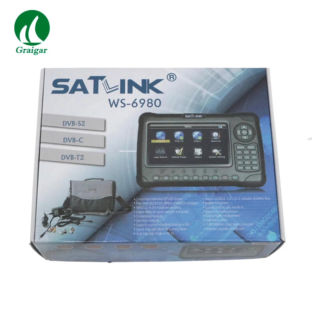 Satlink WS-6980 спектр спутниковый искатель 7 дюймов HD ЖК-DVB-S2 и DVB-T/T2 и DVB-C комбинированный поиск с анализатором спектра Созвездие