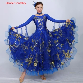 

Senior Ballroom Dance Dress 2018 New Women Diamond Sequins Big Swing Dress For Lady's Latin Waltz Tango Dance Performance Dress