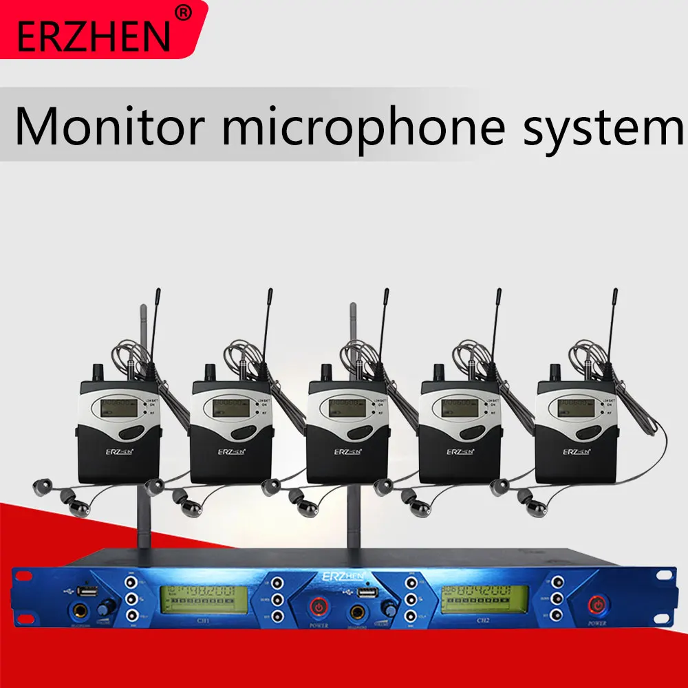 

5 Pack Receivers Wireless Ear Monitor System, Professional Dual Transmitter listening back to the system UHF EM5012 Channel mic