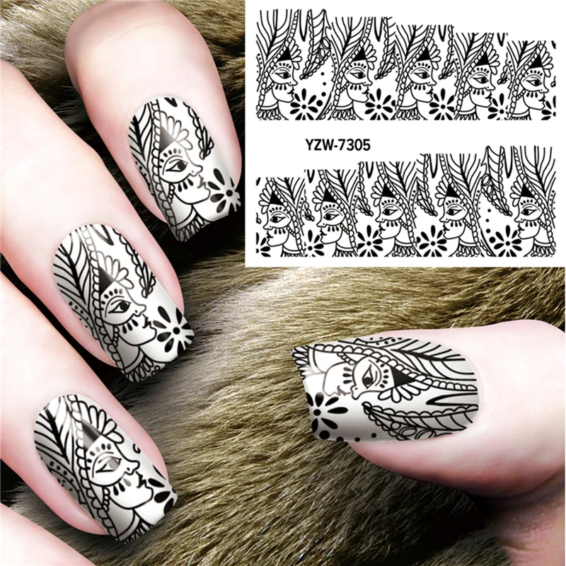 

1 Sheet Face Cartton Full Nail Stickers Decoration Black White Nails Decals French Style Nail Products Unique Tip Nail Art 2018