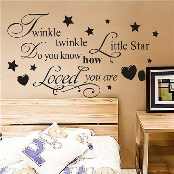 simple design children twinkle little star and love shape english wall stickers decor kids room mural