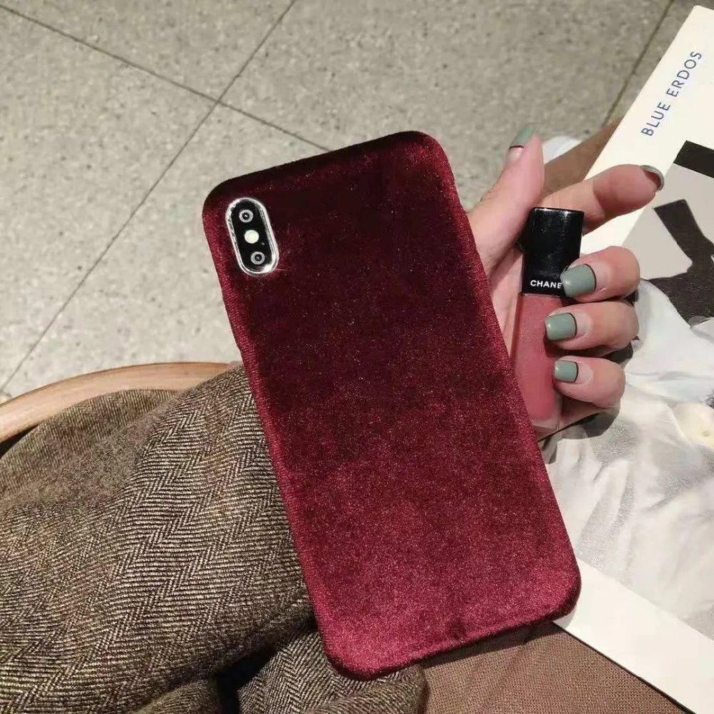 

Silk Velvet Fabric Soft Warm case For iphone 7 7plus Case TPU Cloth Full Phone Cases For iphone X 6S 7 8 Plus Xs Max Funda Cover