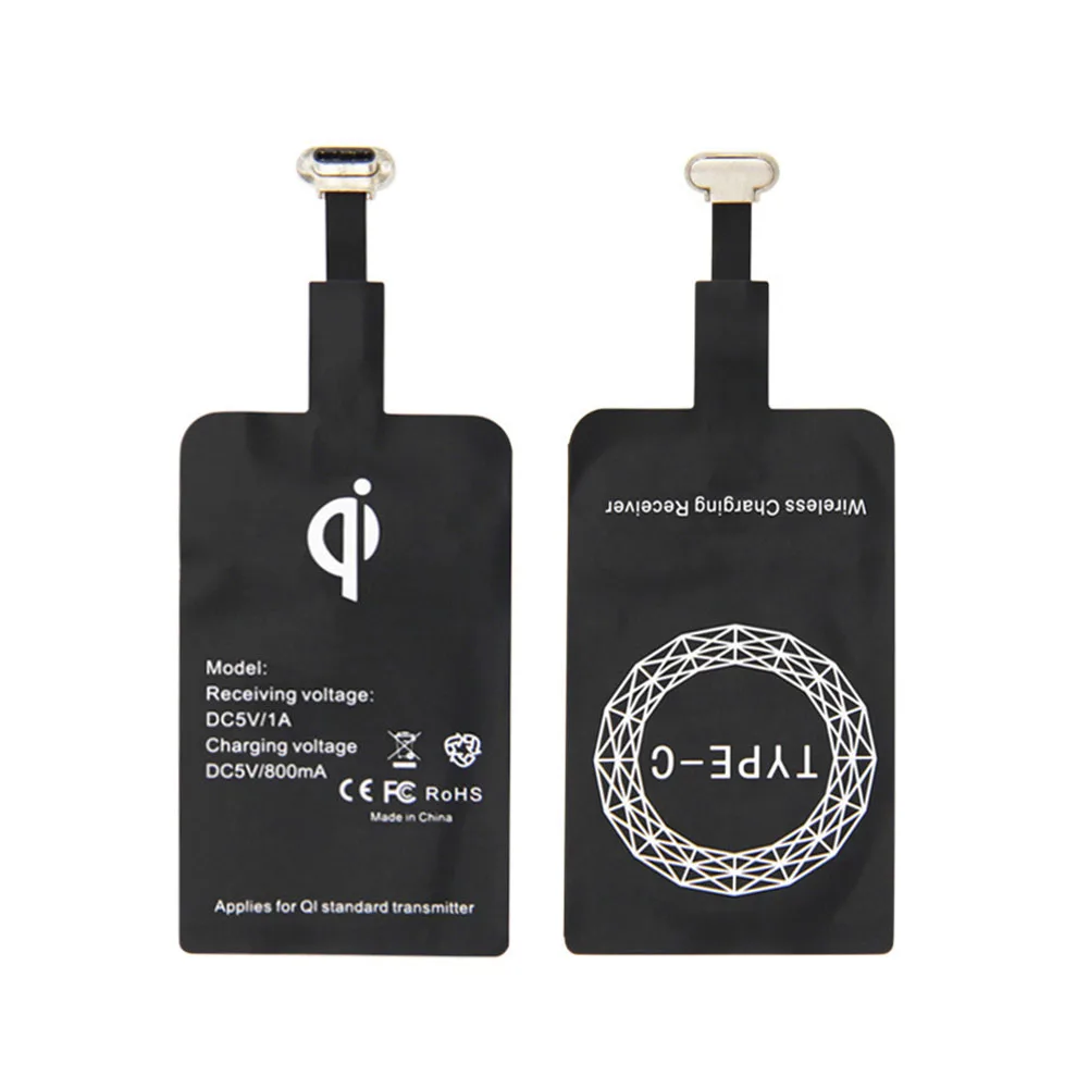 Универсальный Qi беспроводной зарядное устройство приемник карта зарядное устройство адаптер катушка для iPhone/type-C новое поступление - Цвет: Черный