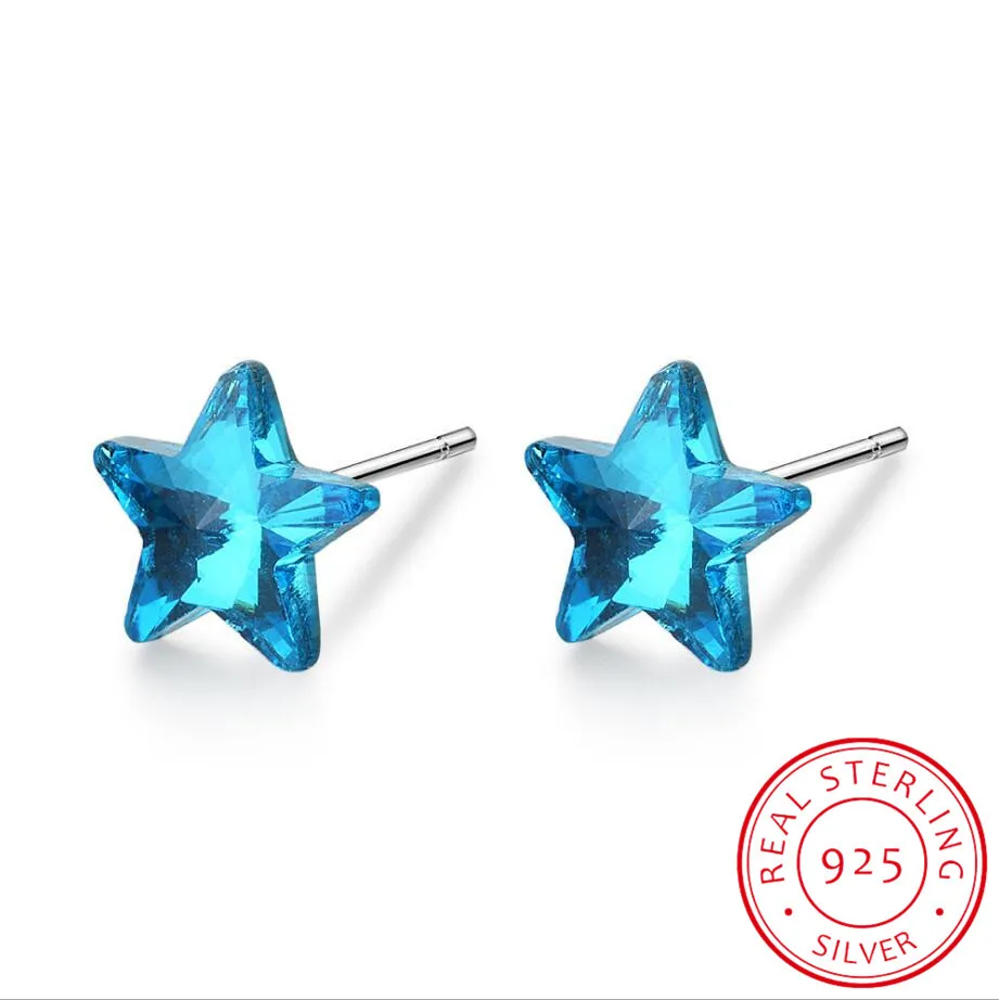

925 Silver Pentagram Star Stud Earrings With Crystals From Swarovski Original Fine Jewelry For Women Girls Christmas Gift