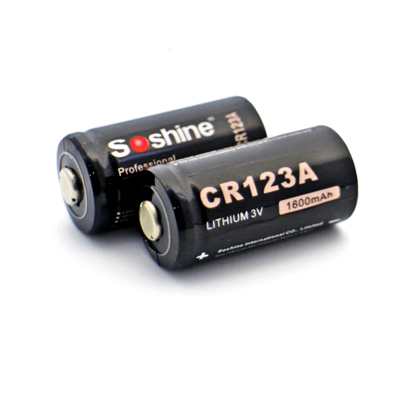 2 Pcs / lot Soshine 3.0V CR123A Primary Lithium Battery 1600mAh RCR123A Battery Cell 2 Pcs / lot Soshine 3.0V CR123A Primary Lithium Battery 1600mAh RCR123A Battery Cell