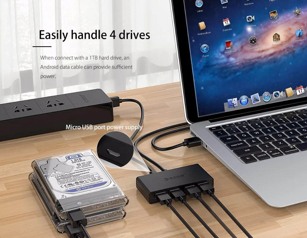 ORICO Mini USB 3,0 концентратор 4 порта питание OTG с микро USB интерфейс питания для MacBook ноутбук планшет компьютер OTG usb-хаб