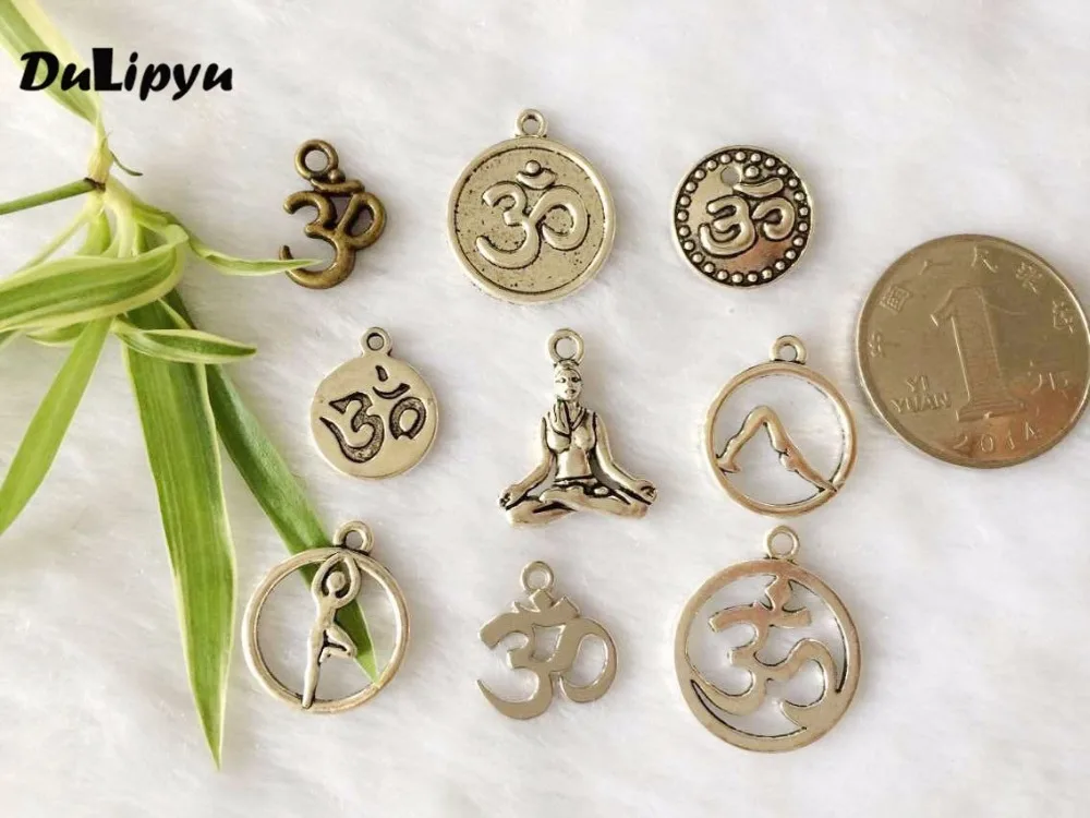 50 шт./лот Ом амулеты для йоги античный серебряный кулон разных тонов ожерелье