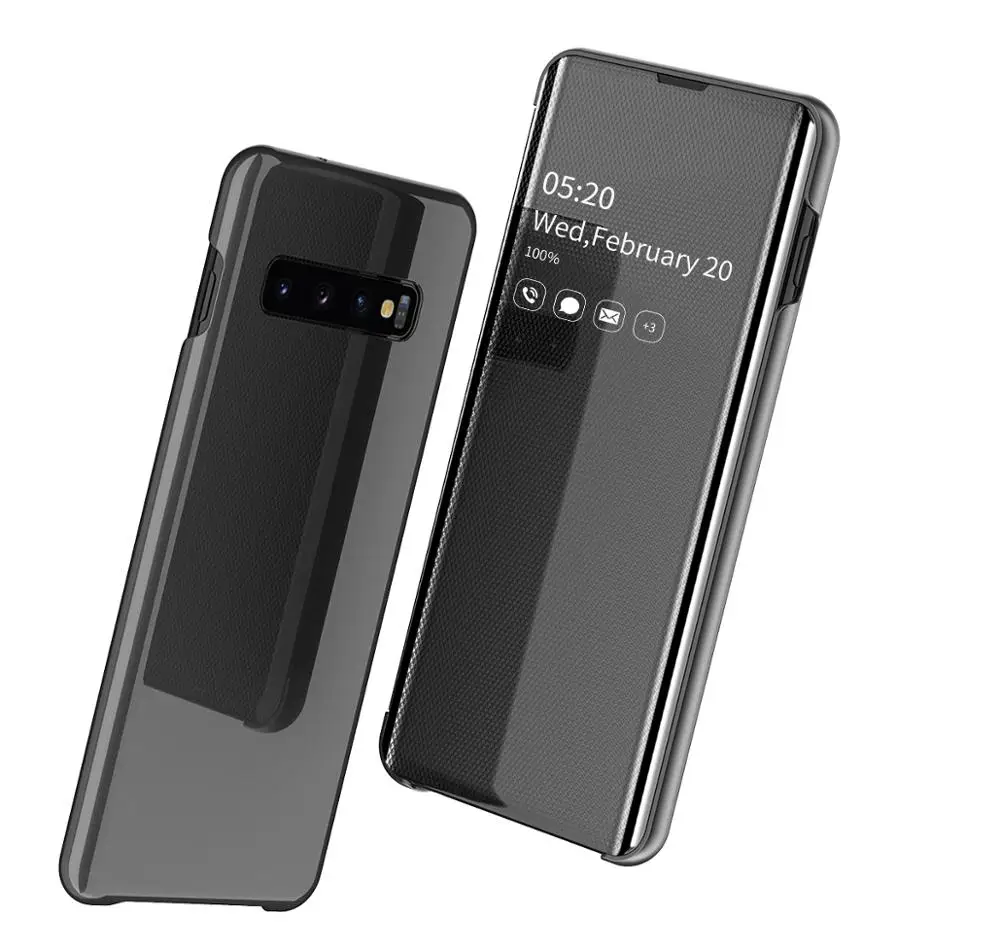 

100PCS Clear View Flip Case for Samsung A30 A50 A70 2019 S9 S8 Plus Note 9 8 S7 Edge A750 A7 2018 Original Luxury Mirror Cover