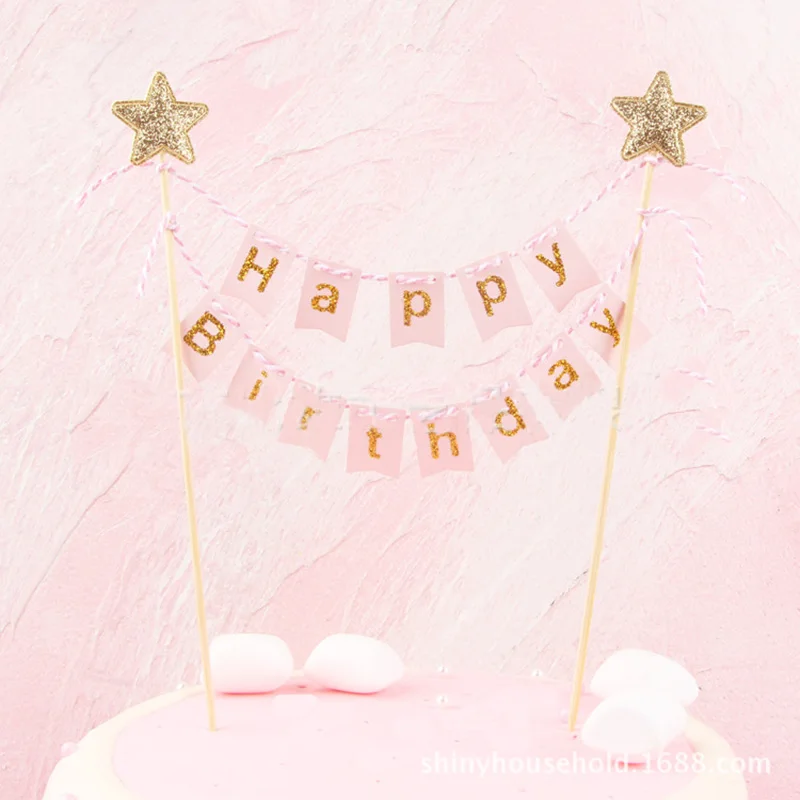 

Pink Blue Happy Birthday Cake Banner Flags With Shinning Stars Happy Birthday Cake Topper Cake Decorations