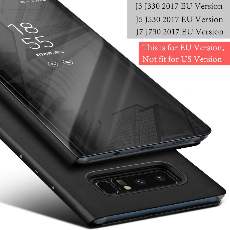Зеркальный кожаный флип чехол для Samsung Galaxy Note 8 S9 S7 Edge S8 Plus J3 J5 J7 прозрачный умный