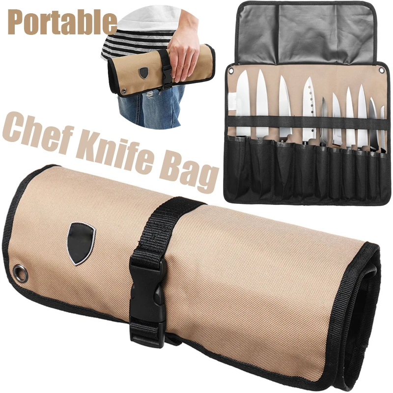Us 8 99 10 Off Hot Coffee Portable Chef Knife Bag Roll Carry Case Kitchen Cooking Tool Storage Pockets Home Garden In