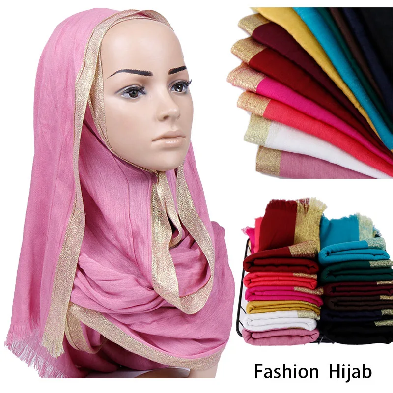 

2019 Women Plain Lurex Glitter Tassel Viscose Shawl Scarf Muffler Wrap Shimmer Headband Muslim Hijab Echarpe Foulards 180*65Cm