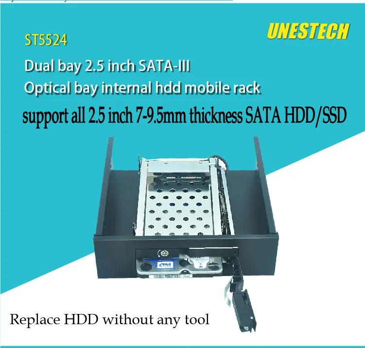 Dual Bay 2.5 дюймов внутреннего HDD mobile rack для 5.25in оптический PC залив с замком с горячей замены с trayless