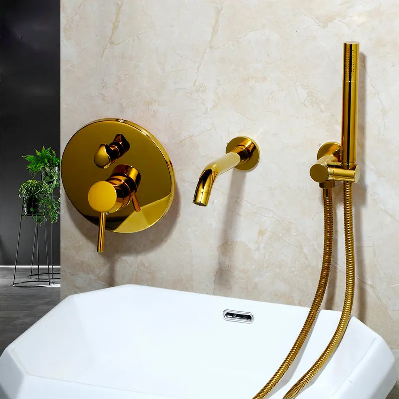 Роскошный позолоченный настенный ручной душ ванная комната Ванна раковина латунный кран смеситель кран золотой душевой набор