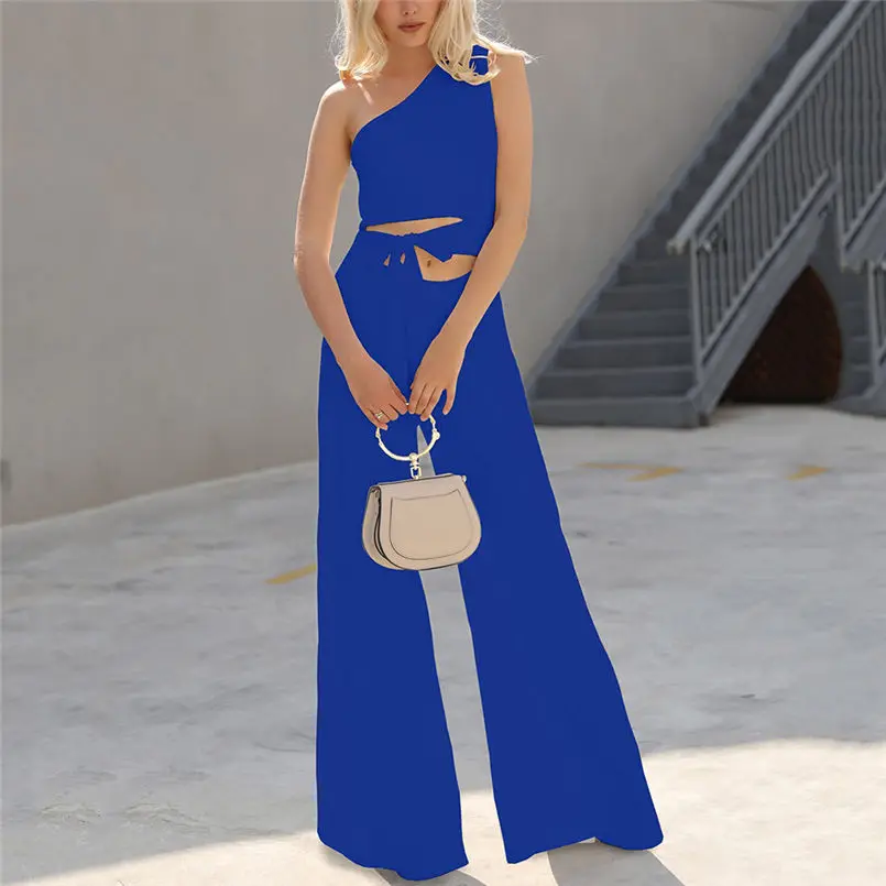  New Summer Women Fit Slim Solid High Waist Lace Up Sexy Off Shoulder Flare Jumpsuits Fashion Holiday Elegant  Jumpsuit #4R07  (8)